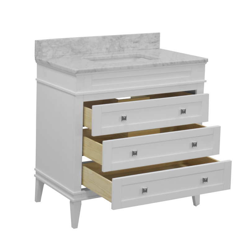 Ensemble de meuble-lavabo simple 30 po avec armoire blanche et comptoir en marbre de Carrare Francfort, Blanc