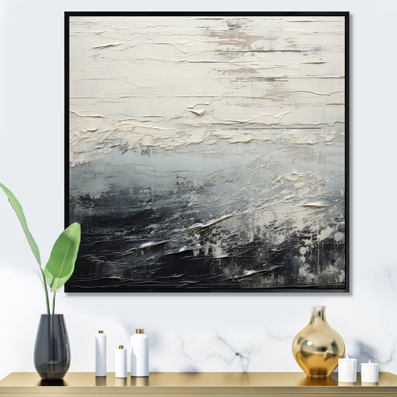 «Black and White Paint River», reproduction sur toile, Cadre flottant noir, H 36 po x l 36 po x P 1,5 po
