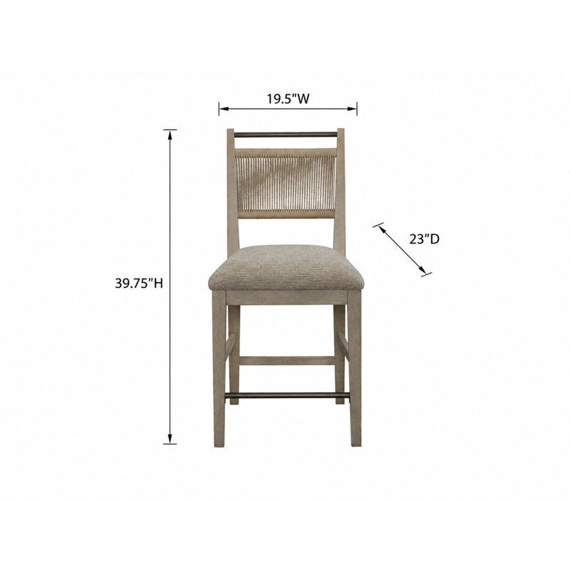 Tabourets de bar, hauteur 58,4 cm (L) x 53,3 cm (P) x 101 cm (H), bois massif et MDF, lot de 2, couleur chêne camel du Texas, dossier tressé en corde naturelle