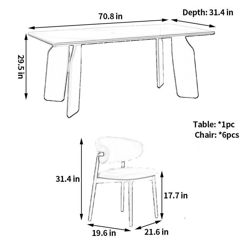 Table et chaises de qualité supérieure pour la maison, H 29,5 po x L 70,8 po x l 31,4 po