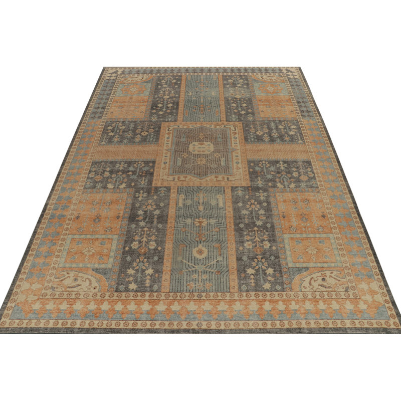 Distressed Homage Hand Knotted Wool Geometric Area Rug, Rectangle 13' x 18'