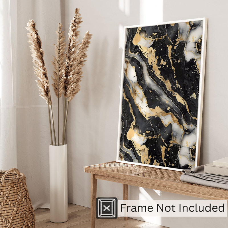 Abstrait noir et doré, reproduction d'art moderne sans cadre Geode, H 14 po x l 11 po
