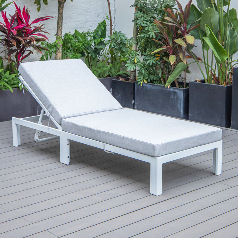 Chelsea Outdoor Metal Chaise Lounge , Cushion Included, Light Gray, White