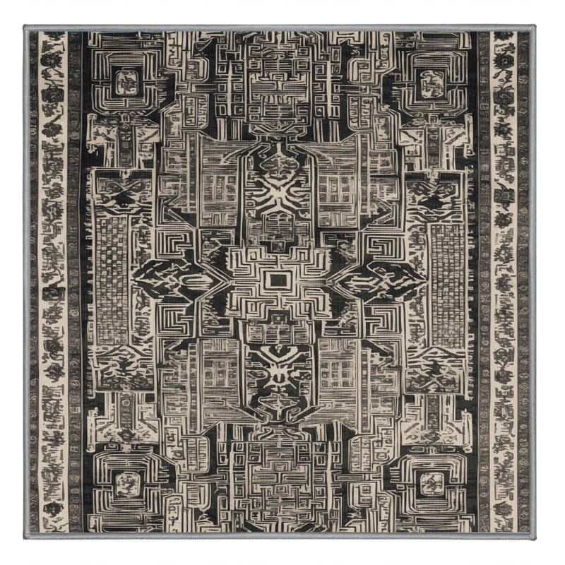 Tapis gris art déco lavable à la machine, Carré 6 pi