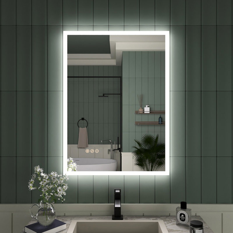 30 H x 22 W Frameless LED Vanity Mirror with Defogger, Adjustable Color Temperature, Touch Control & Horizontal/Vertical Mounting