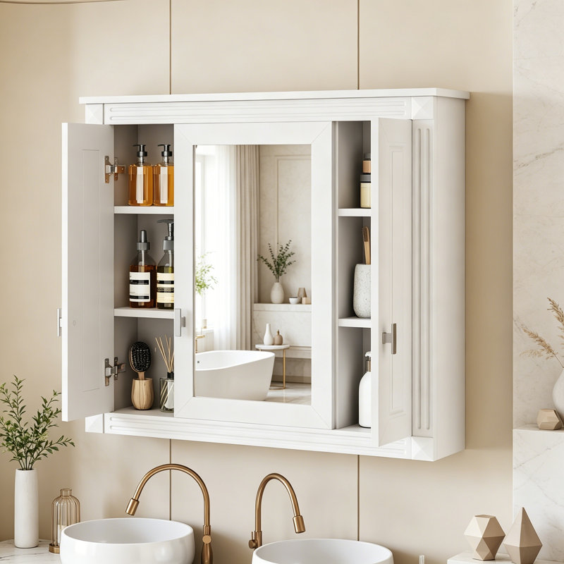 Armoire murale avec miroir et tablettes, White