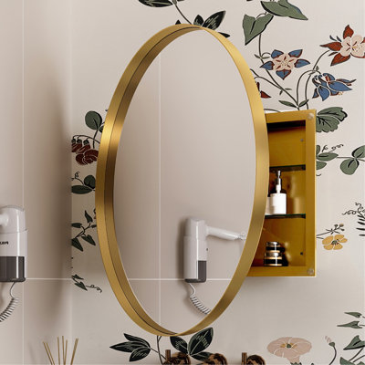 Armoire à pharmacie ronde avec cadre en métal à fixation en surface avec miroir et tablettes réglables