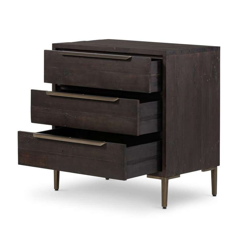 Commode en bois massif 3 tiroirs Birchanger, Noir, noir, noir, noir