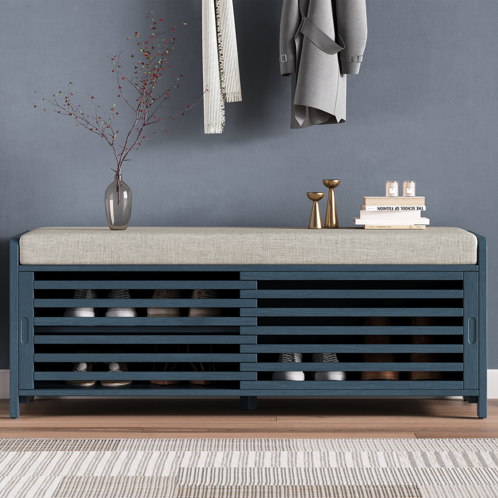 Latitude Run® Upholstered Storage Bench & Reviews | Wayfair in Navy