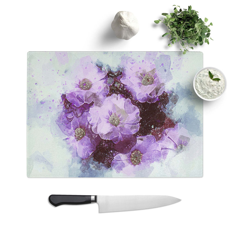 Glass Lilac Flower in Abstract Chopping Board, 28.5 cm W x 20 cm L