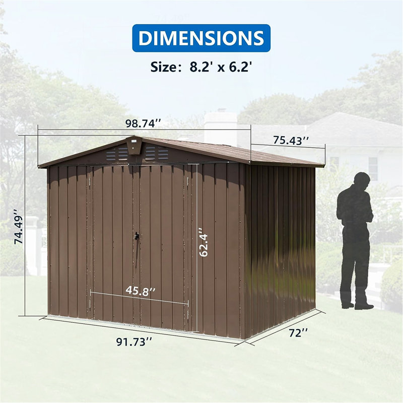 Outdoor Storage Shed, 74.49" H x 98.74" W x 75.43" D, Brown