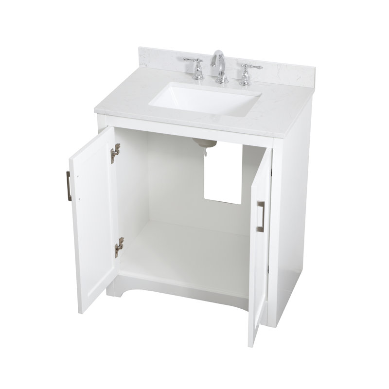 Moore 30'' Single Bathroom Vanity with Engineered Marble Top, White
