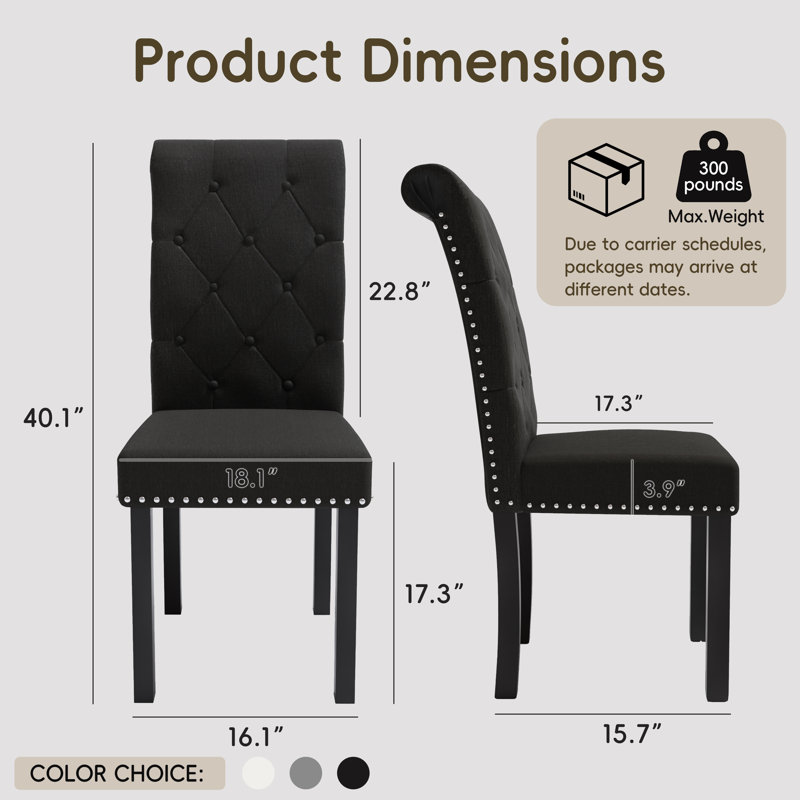 Chaises de salle à manger haut de gamme rembourrées et cloutées (ensemble de 2), Noir, 2
