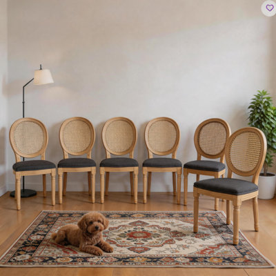 Chaises de salle à manger style français avec dossier en rotin rétro