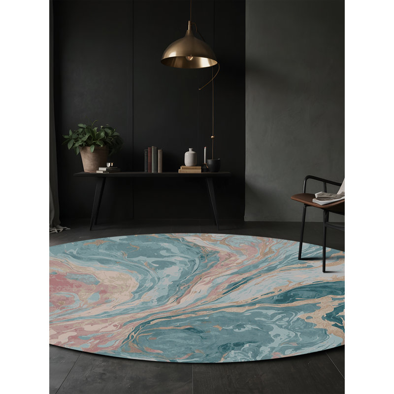 Tapis gris soyeux et moelleux, Rond 8 pi
