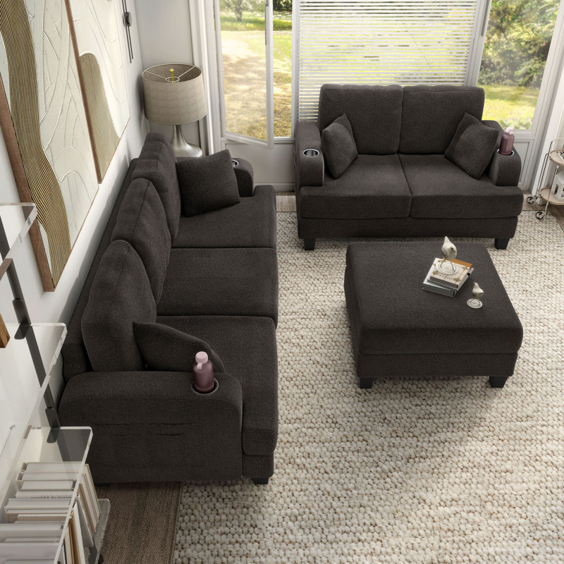 Ensemble de canapé 3 pièces Viafora, Gris foncé, 3 pièces: canapé, causeuse, fauteuil