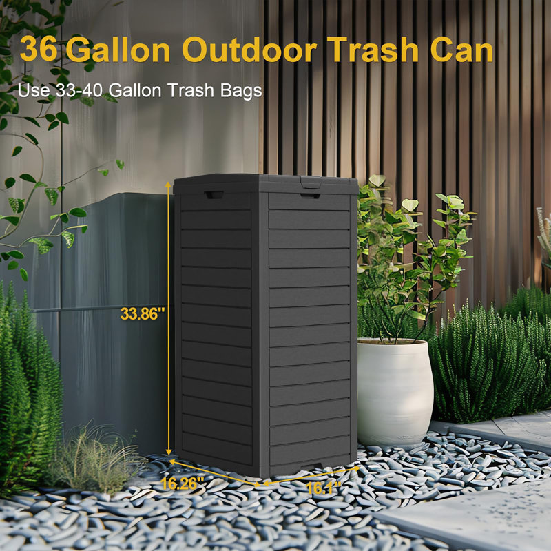 31 Gallon Outdoor Trash Can with Tiered Lid & Drip Tray, Waterproof Resin Waste Bin, Durable Lightweight Garbage Container for Patio, Kitchen, Backyard & Office