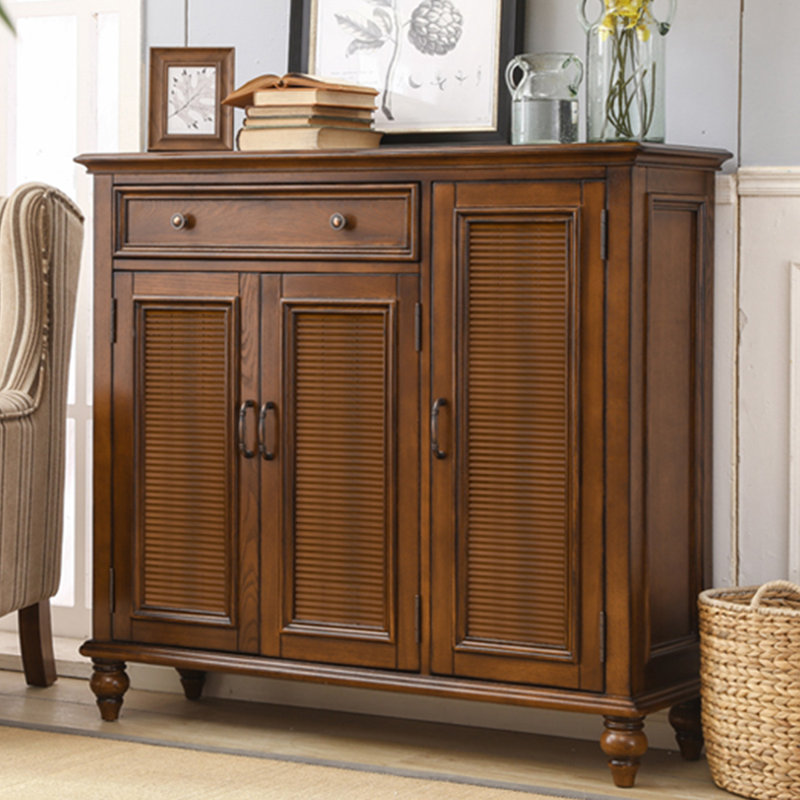 Brown Solid Wood Shoe Storage Bench