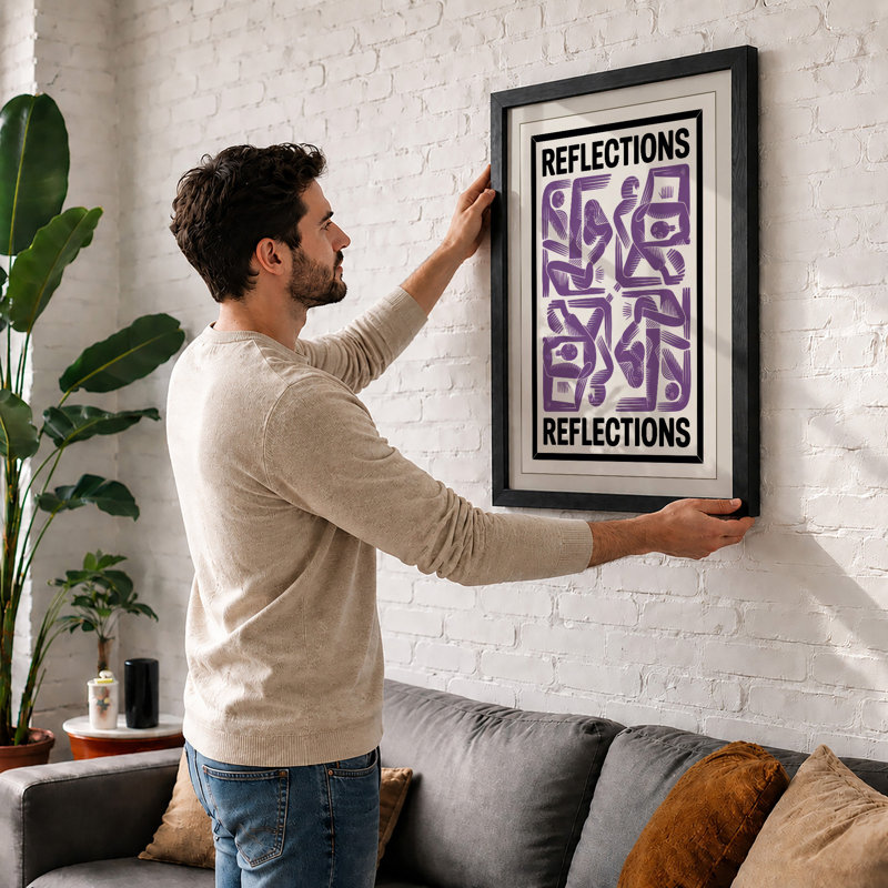 Reflections in Purple Geometric - Framed Print, Oak, A4 - 29.7 x 21.0 cm