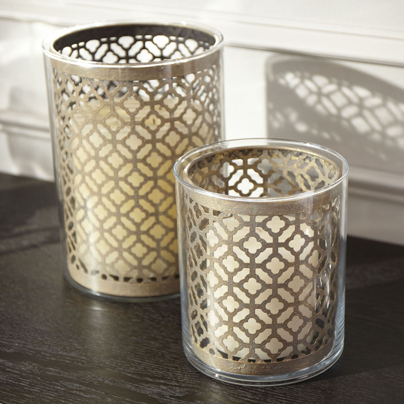 Gold and Glass Contemporary Hurricane Candleholder