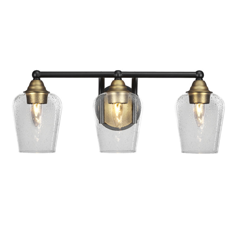 Michell 3-Light Bath Bar, Clear Bubble, Matte Black/Brass