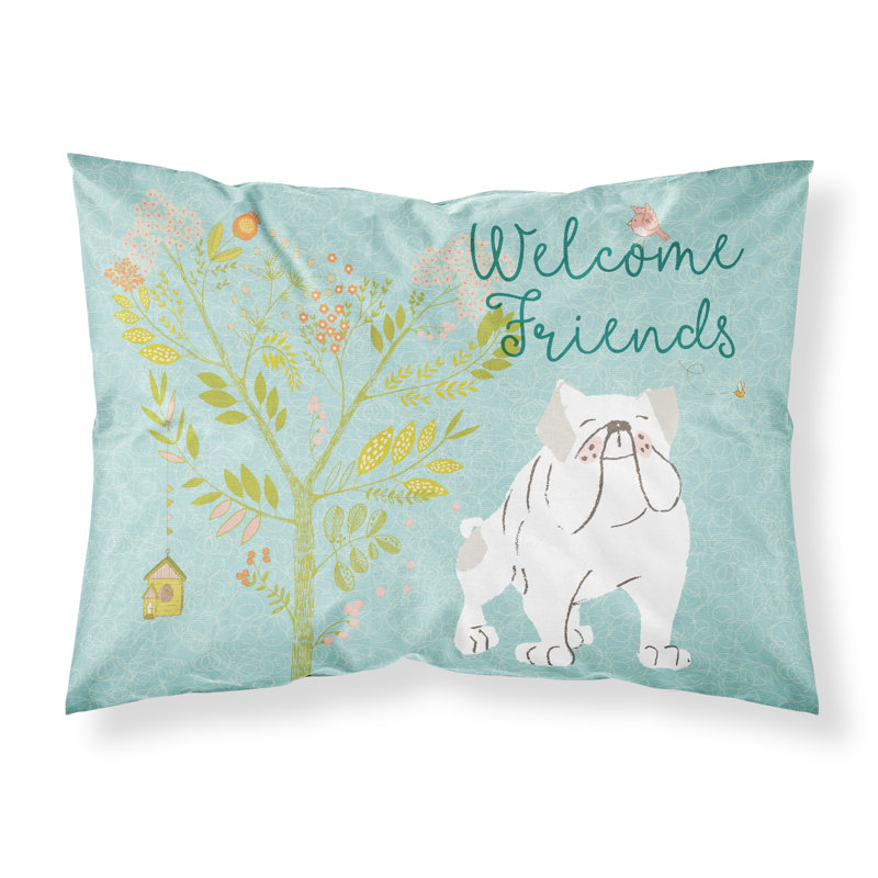 Taie d’oreiller welcome friends, Bouledogue anglais blanc
