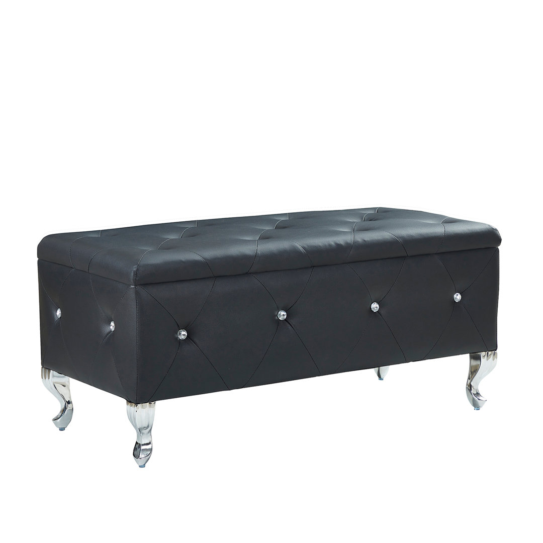 Juilianna Luxury Storage Ottoman Bench, PU Upholstered Ottoman Flip Top Entryway Bench, Padded Seat House of Hampton® Leather Type: Black Faux Leather