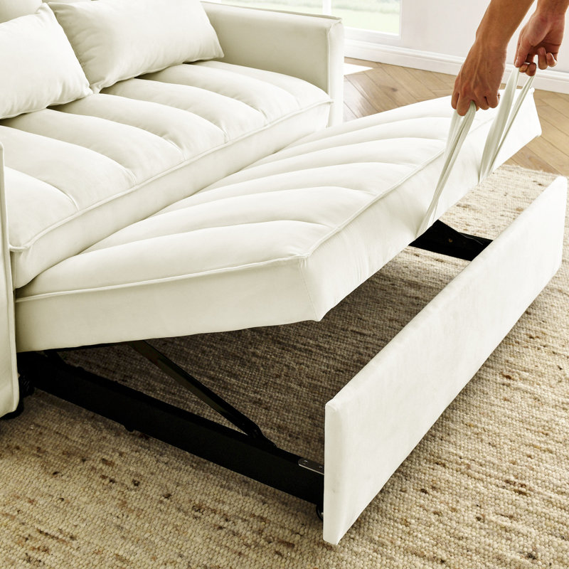 31 convertible: velours beige pour le salon. Mousse de remplissage complète. Réglable. Canapé moderne avec espace peu encombrant: lit. Conception pratique