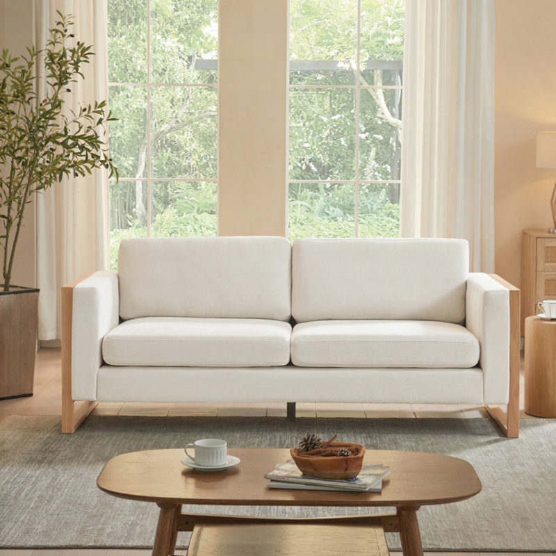  Milan 79" Large 3-Seater Sofa With Solid Wood Legs, Taupe, Walnut