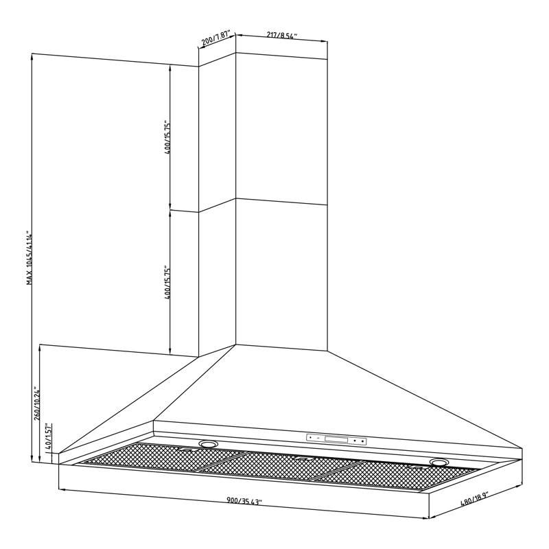 AKDY 36" Stainless Steel 343 CFM Convertible Wall Range Hood with Mesh Filter