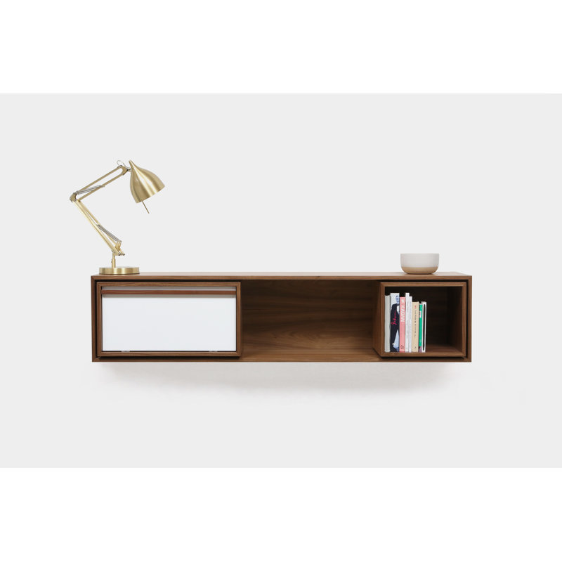 Low Units 1 Piece Solid Wood Shelf, 22" H x 75.5" W x  16" D, Battleship Gray/Walnut