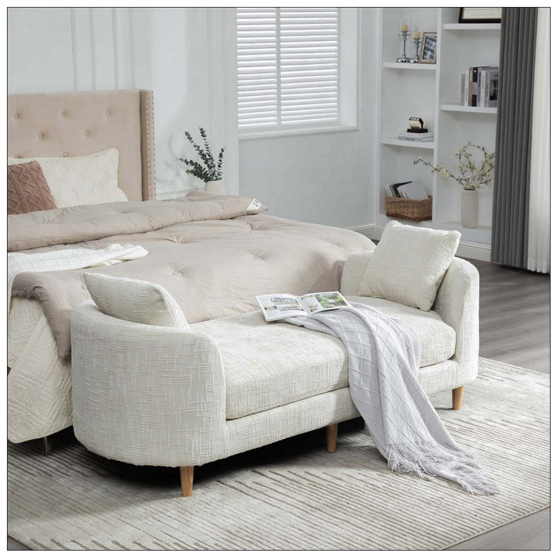 Banc de bout rembourré de 77,17 po de largeur avec accoudoirs, Beige