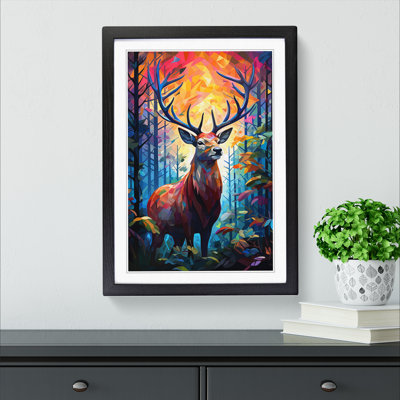 Stag In A Forest Orphism - Framed Print