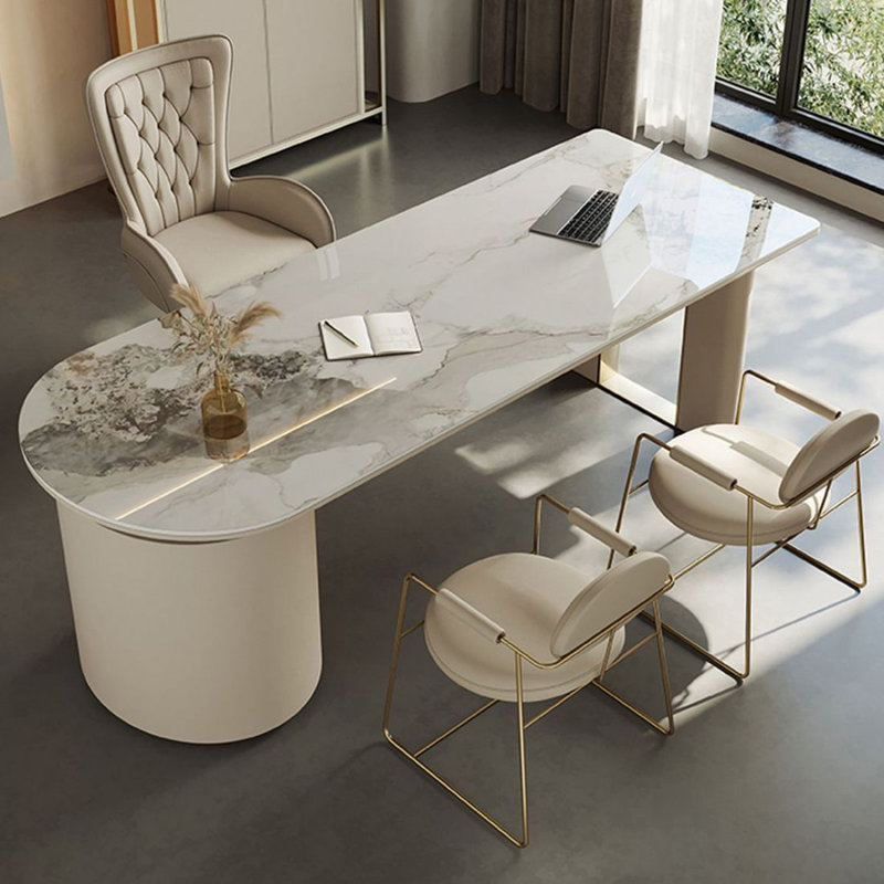 Bureau double caisson en pierre avec tiroirs, H 29,53 po x l 62,99 po x P 27,56 po, Oui