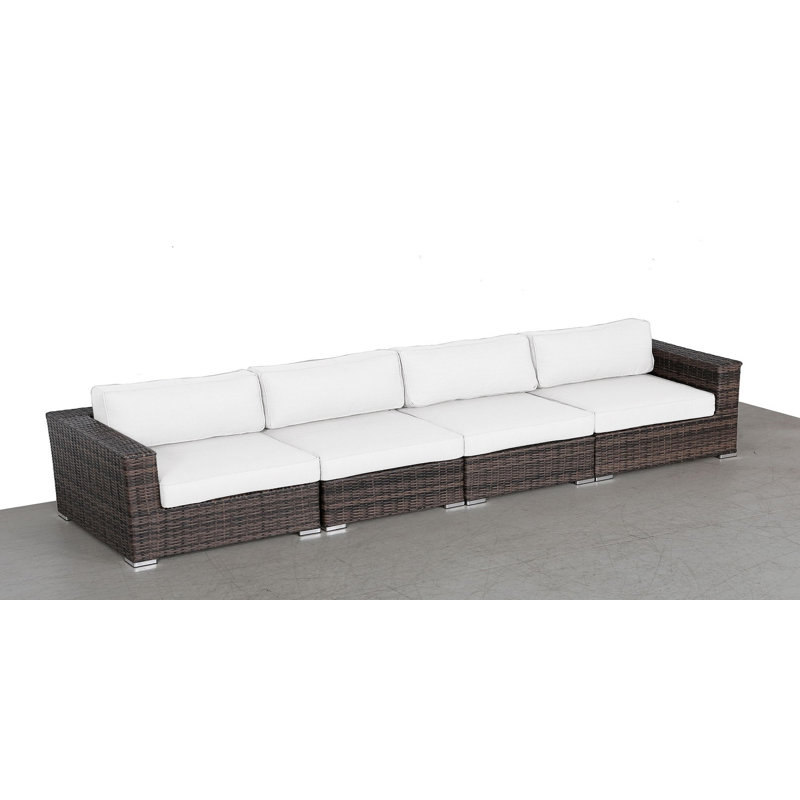 Demarest Fully Assembled 122'' Wide Outdoor Wicker Patio Sofa, Sunbrella Canvas