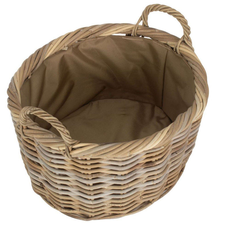 Lugowe Rattan Log Carrier Basket with Lining, 33cm H x 44cm W x 41cm D