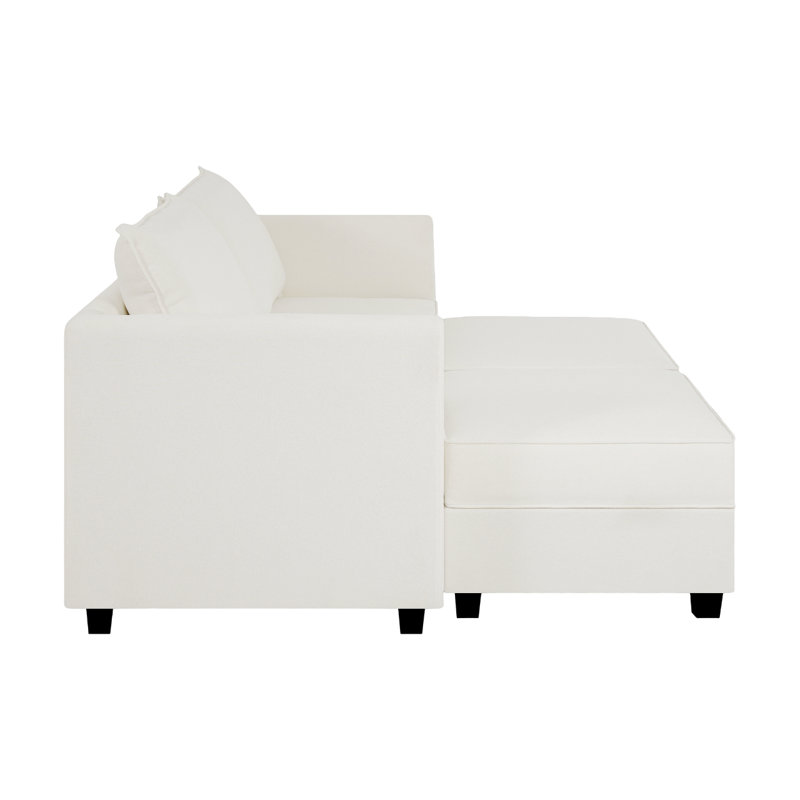 Maeoma Modern Reversible Linen Sectional Sofa Couch with Ottoman, L-Shaped Modular Convertible Sofa, White 100% Linen