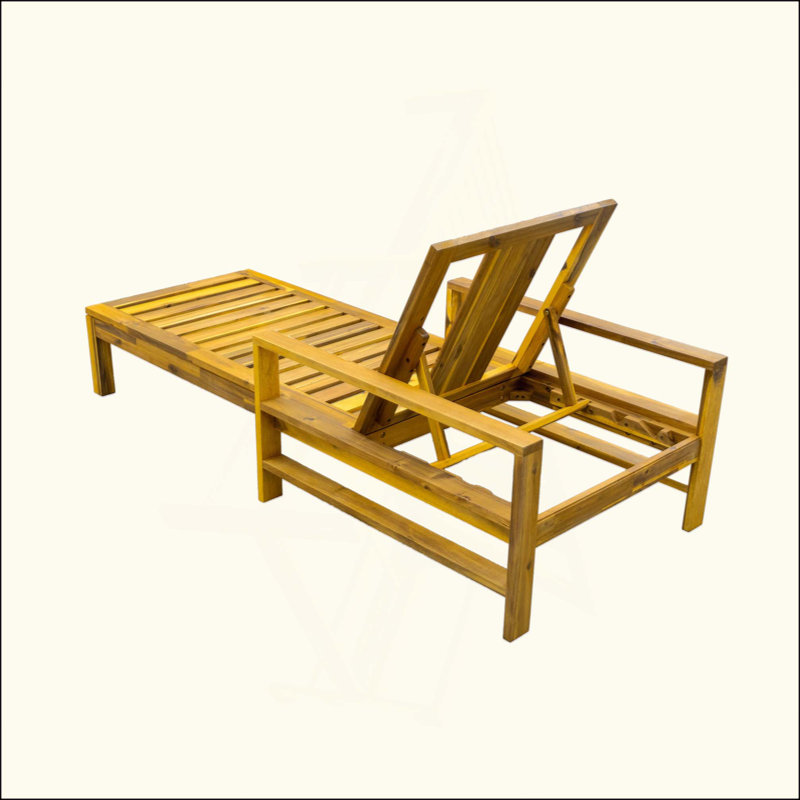 Acacia Wood Adjustable Backrest Outdoor Lounge Chair, Suitable For Gardens, Terraces, And Poolside Areas, Gray