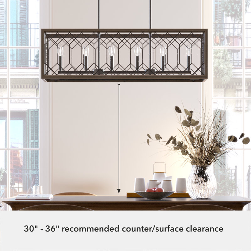 Chevron 6 Light Linear Rectangle Chandelier, Rustic Iron