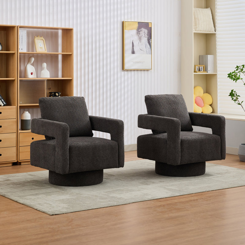 Riqui Wide Upholstered Swivel Barrel Chair(set Of 2), Charcoal Fabric