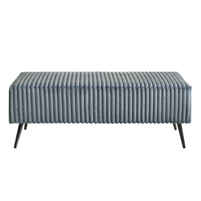 Wide Wale Blue Corduroy Bedroom Stool Element - Contemporary Bench With Metal Legs And Soft Upholstery Cozy Frame Inviting Seating