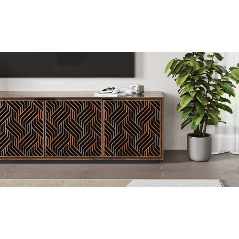 Elements - Cabinet with Rolling Plinth Base - Weave Door, Natural Walnut