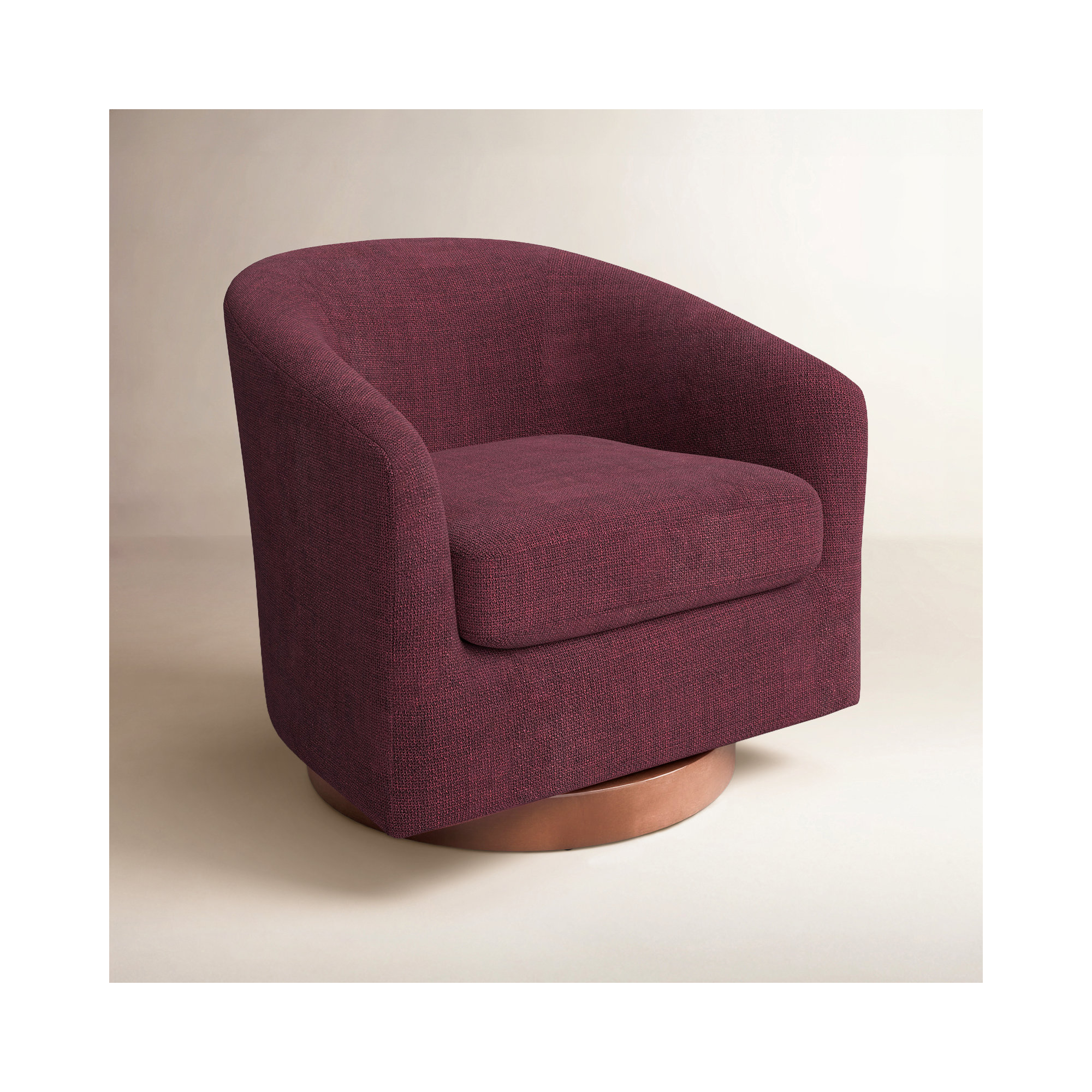 Bennett Upholstered Swivel Barrel Chair, Luna Merlot Textured
