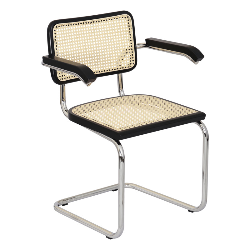 Marcel Breuer Cesca Cane Cantilever Dining Armchair Arm Chair, Black/Natural/Chrome