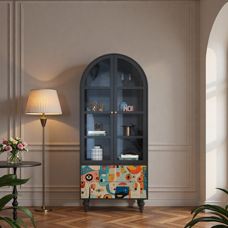 Vitrine en bois massif avec tiroirs