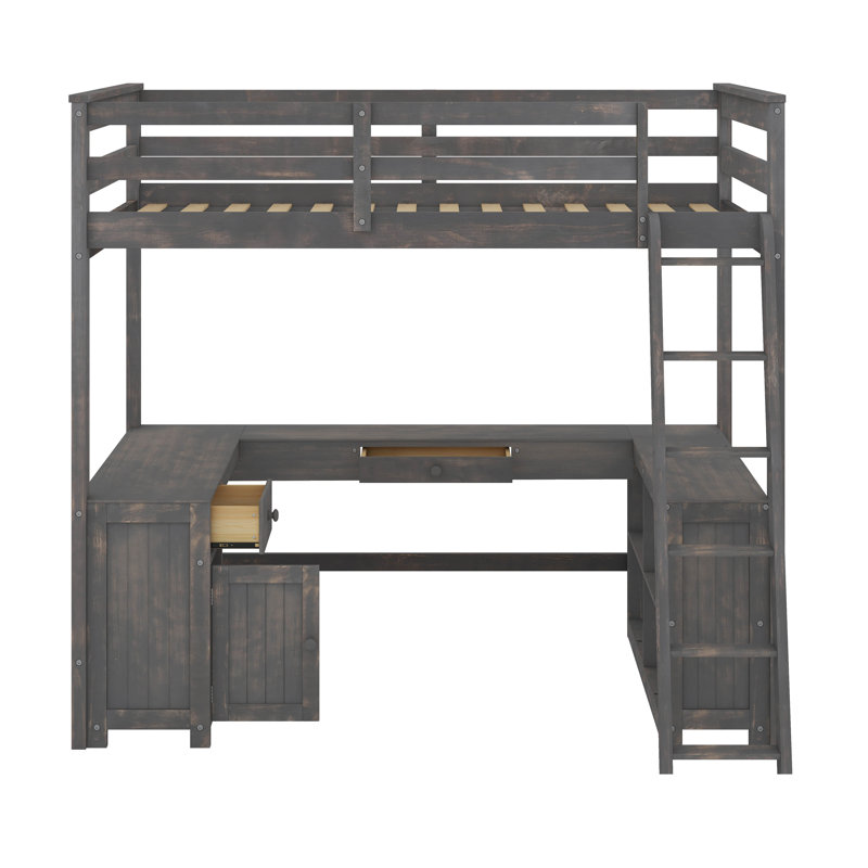 Kids Loft Bed With Built-In-Desk, Full, Antique Brown