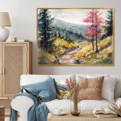 Petite route dans un paysage de montagne, reproduction d'art sur toile encadrée