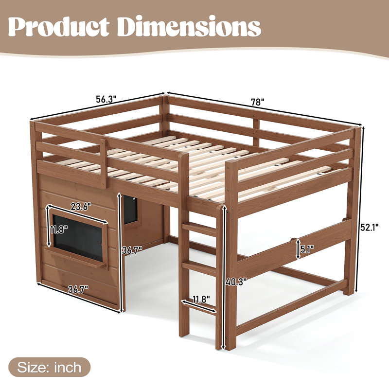 Lit mezzanine double avec rangement peu encombrant, maison en bois de pin MDF rustique pour enfants