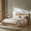 Lit plateforme moderne en bois avec tête de lit horizontale et rangement relevable, double, bois naturel-1255621078-1255621083