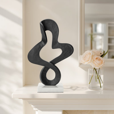 Sculpture 16 po en aluminium moderne noir sur base de marbre lestée
